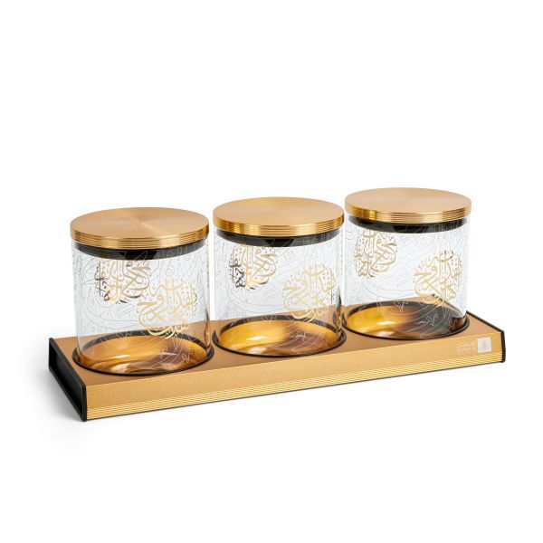 3 Large Jar Spice Rack - Gold
