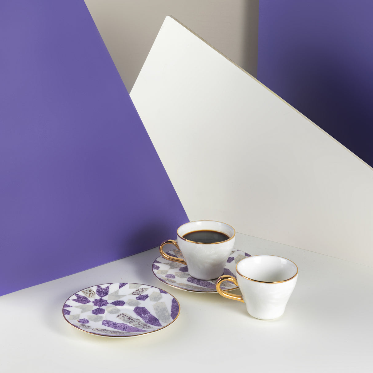 Amal - Espresso /Turkish Coffee Cups, (4-Pc) - Purple & Gold