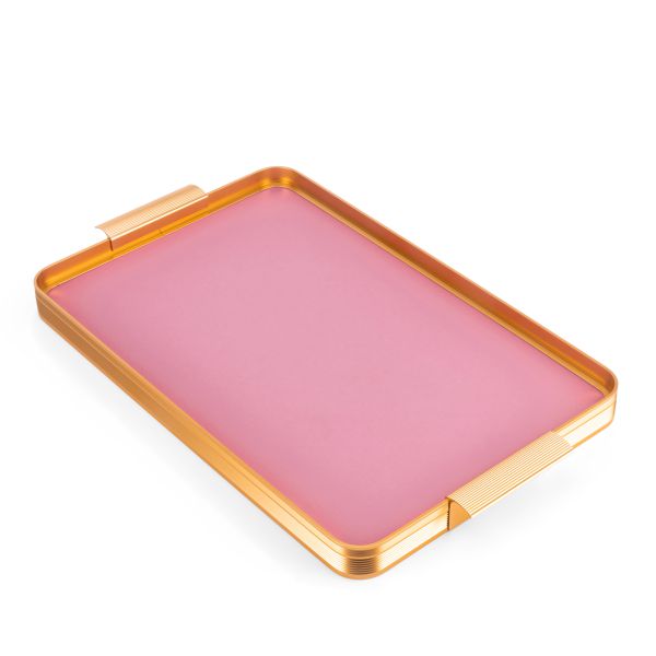 Stylish Lilac - Serving Stainless Steel Tray - Pink & Gold