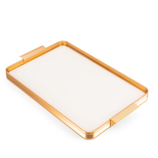 Stylish Lilac - Serving Stainless Steel Tray - Snow White & Gold