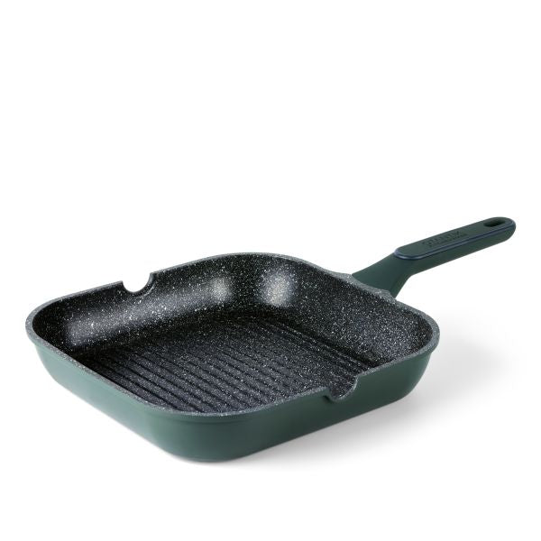 Otantik | Pots and Pans| Non-Stick 11” Square Grill Pan Cast Aluminum - Griddle Pan with Pour Spouts  Ceramic Marble coating - Cool Handle