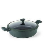 Otantik Non-Stick 12.5" -Shallow Casserole- Saute Pan with Lid Cast Aluminum - Chicken Fryer- Ceramic Marble Coating - Cool Handles - Compatible with All Stovetops (Green)