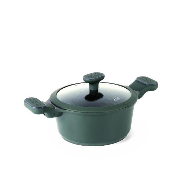 Non-Stick Aluminum Cast Cookware Set (7 Piece) Ceramic Marble coating, Pots, Pans, Lids (Vented)  Cool Handle