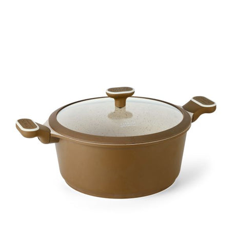 Non-Stick Cast Aluminum Cookware Set (7 Piece) Ceramic Marble coating, Pots and Pans, Lids (Vented) Cool Handle
