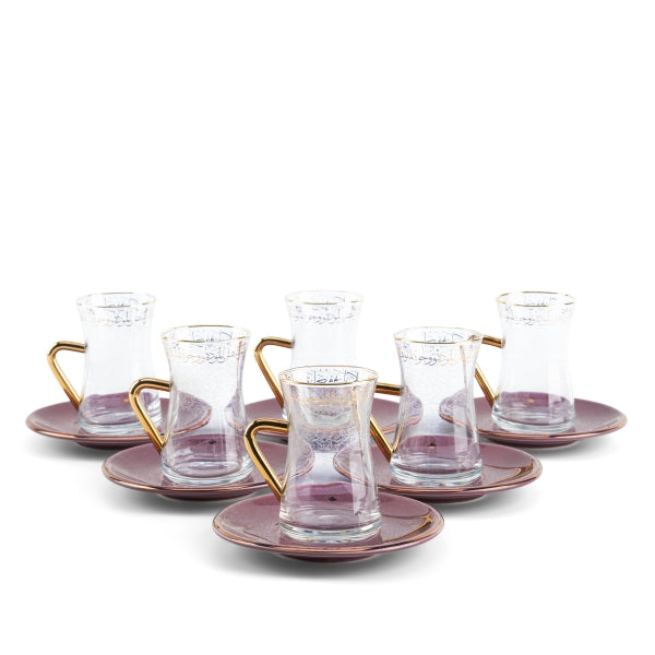 Elegant Joud- 6-Pc Tea glass & Saucers Set -Purple