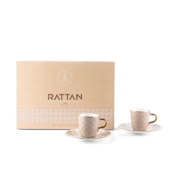 Rattan- Turkish Coffee Cups, (12-Pc)- Brown & Gold