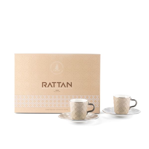 Rattan- Turkish Coffee Cups, (12-Pc)- Pearl & Silver