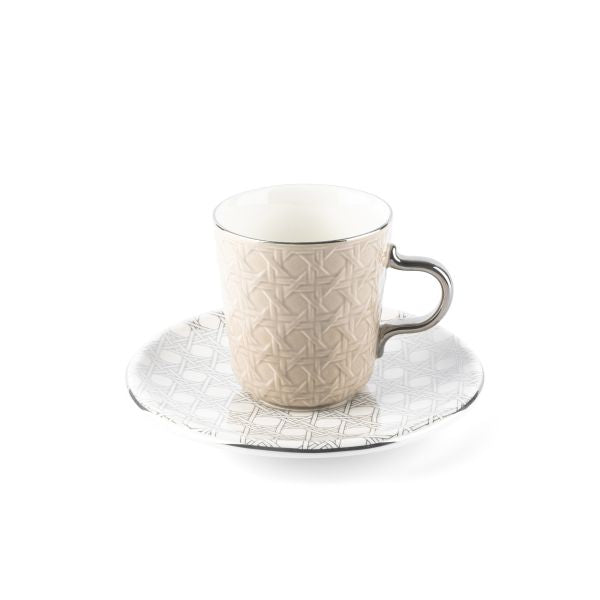 Rattan- American Coffee Cups, Set Of 12- Pearl & Silver