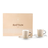 Rattan- American Coffee Cups, Set Of 12- Pearl & Silver