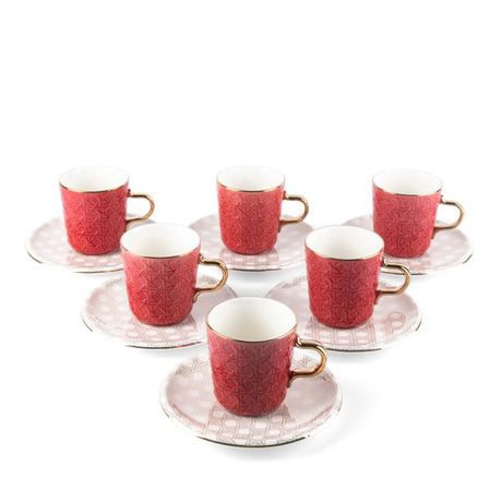 Rattan- American Coffee Cups, Set Of 12- Red & Gold