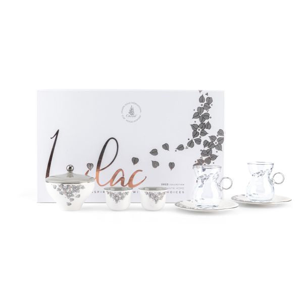 Stylish Lilac - Tea Set (19-Pcs)- Grey & Silver