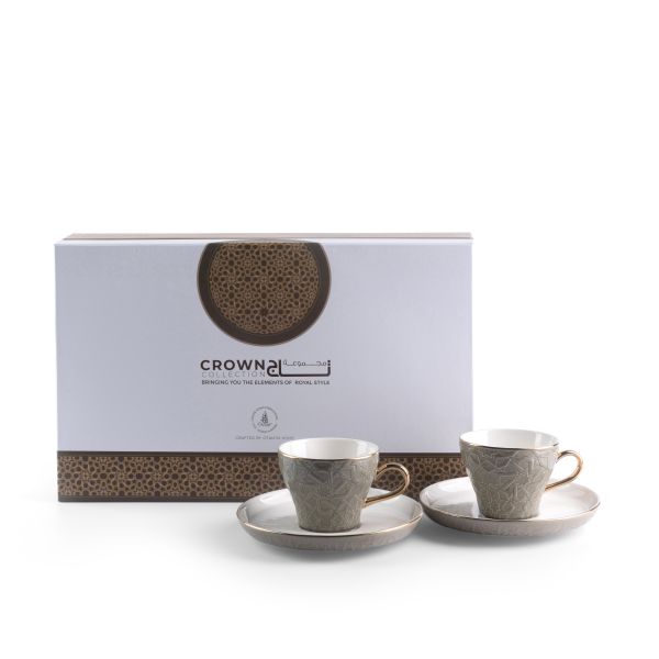 Crown - Cappuccino Cups (12-Pc)- Grey & Gold