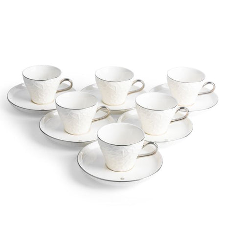 Crown - Cappuccino Cups (12-Pc)- White & Silver