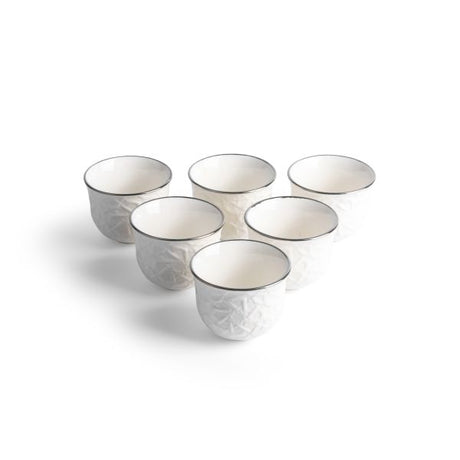 Crown - Arabic Coffee Cups (6-Pc)- White & Silver