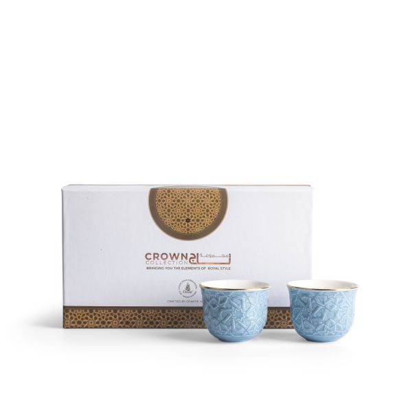 Crown - Arabic Coffee Cups (6-Pc)- Baby Blue & Gold