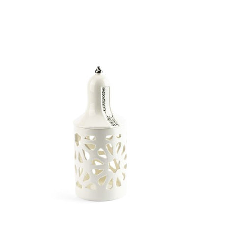 Luxury Noor  - Medium Lantern Candle Holder - White & Silver