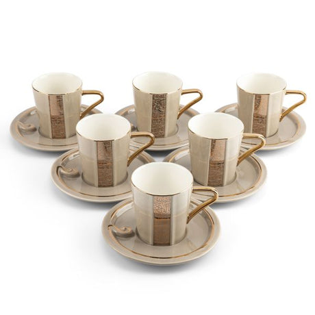 Luxury Noor - Cappuccino Coffee Set (12-Pc) - Beige & Gold