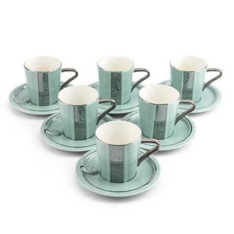 Luxury Noor - Cappuccino Coffee Set (12-Pc) - Blue & Silver