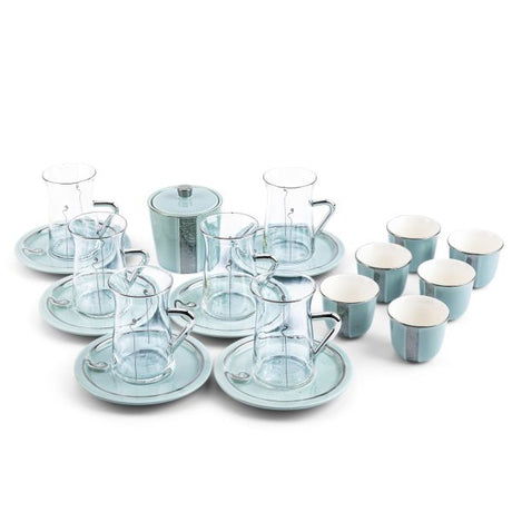 Luxury Noor - Tea Set (19-Pc) - Blue & Silver