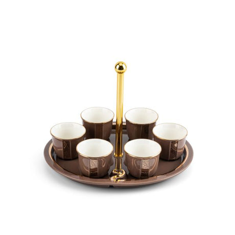 Luxury Noor - Arabic Coffee Cups With Holder - Brown & Gold