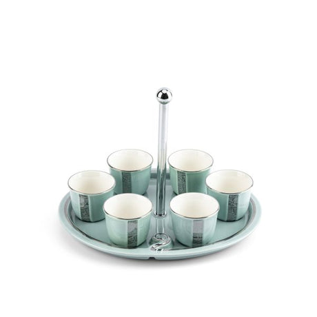 Luxury Noor - Arabic Coffee Cups With Holder - Blue & Silver
