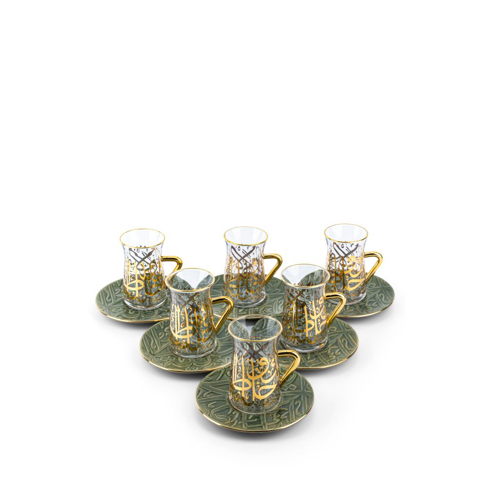 Diwan - Tea Set (12-Pc) - Olive Green & Gold
