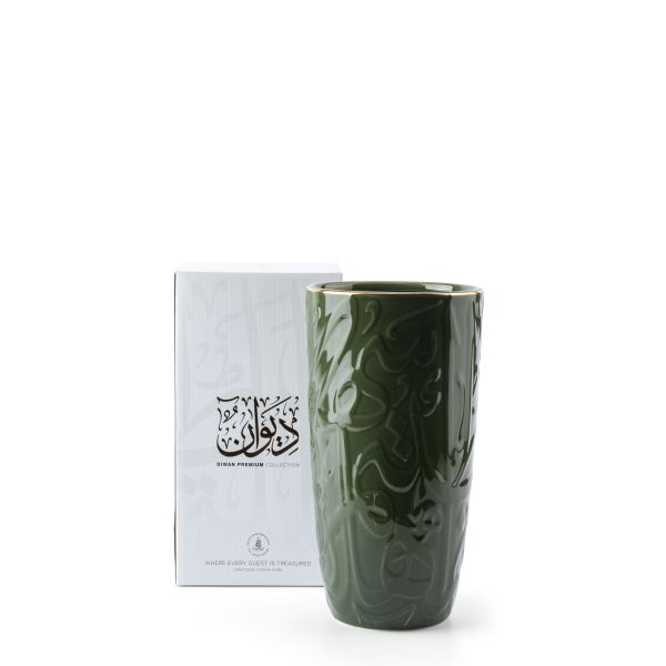 Luxury Diwan - Large Decorative Vase - Olive Green & Gold