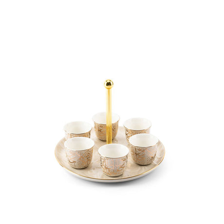 Diwan - Arabic Coffee Cups With Holder - Beige & Gold