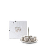 Diwan - Arabic Coffee Cups With Holder - Pearl & Silver