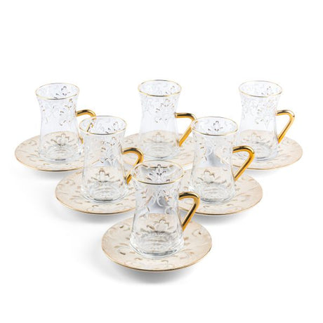 Classy Harir - Tea Set (12-Pc) - Beige & Gold
