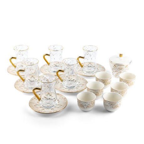 Classy Harir - Tea Set (19-Pc) - Beige & Gold