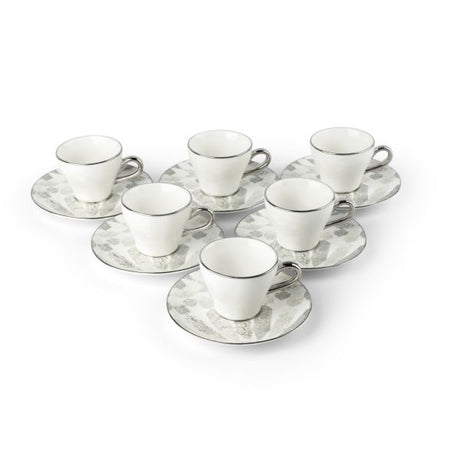 Amal - Espresso /Turkish Coffee Cups, (12-Pc)- Grey & Silver