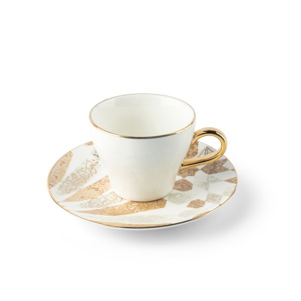 Amal - Cappuccino Cups, (12-Pc)- Beige & Gold