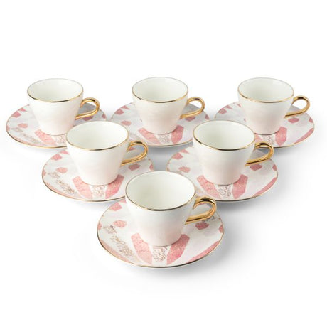 Amal - Cappuccino Cups, (12-Pc)- Pink & Gold