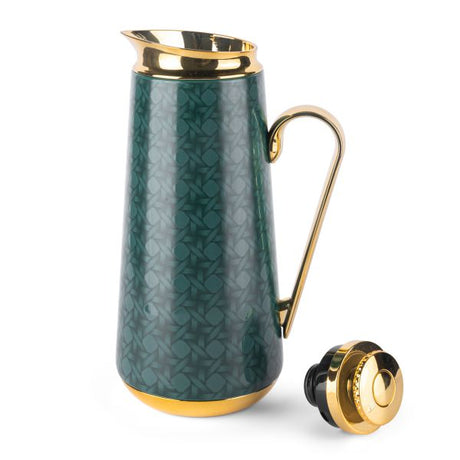 Rattan- Vacuum Flask- Green & Gold